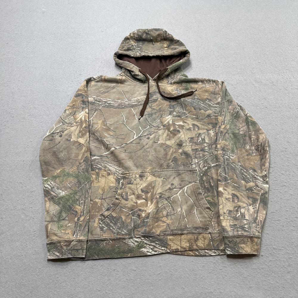 Realtree Hoodie Men's Medium Brown Camo Fleece Lined Hunting Pullover Sweatshirt